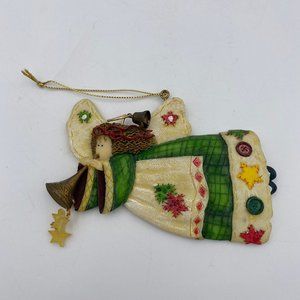 Vintage Flying Angel Playing Horn 1997 Christmas Ornaments by Roman Inc Folk Art